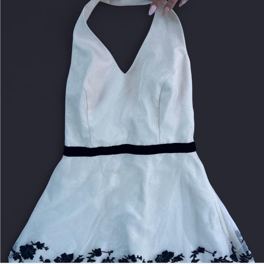 Vintage Deadstock Black and White Floral David’s Bridal Mini Dress